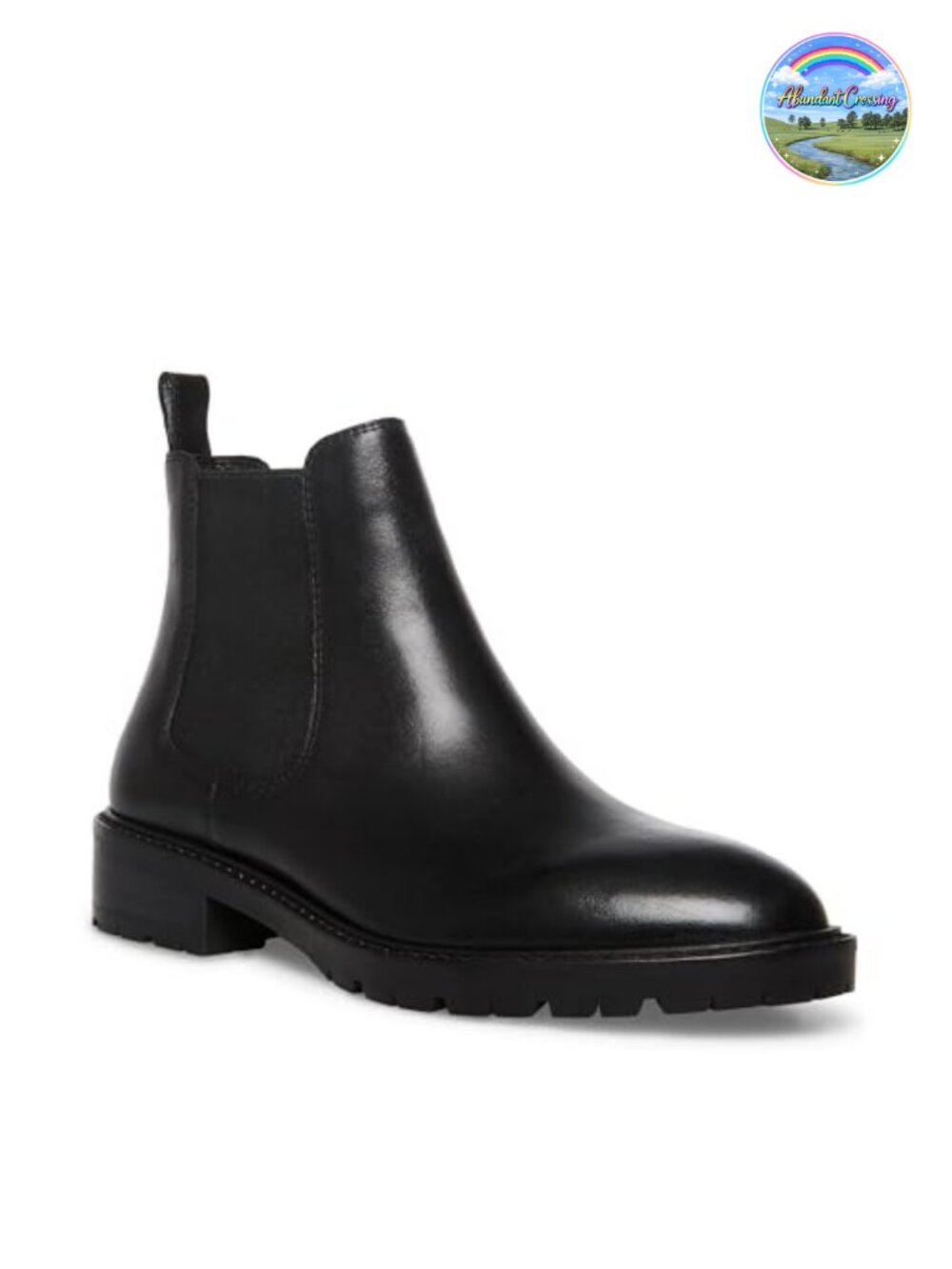 Steve Madden Leopold Low Chelsea Ankle Bootie Black Leather Block Heel